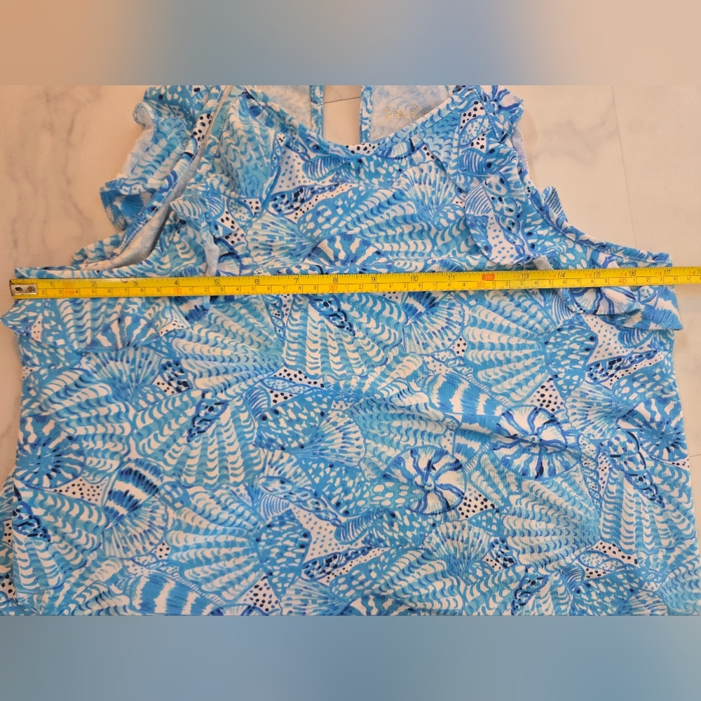Lilly Pulitzer Medium Strappy Blue Ocean Print Seahorse Beachy Blouse - Picture 6 of 6